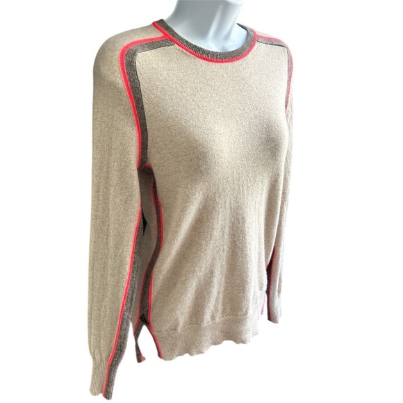 AUTUMN CASHMERE Beige and Red Orange Crew Neck Sweater - 100% Cashmere - Picture 1 of 7